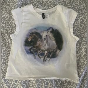 H&M White Cropped Top with Horse Detail